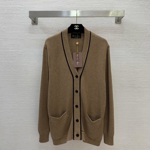 Loro Piana Custom Logo Button Edge V-Neck Knit Cardigan