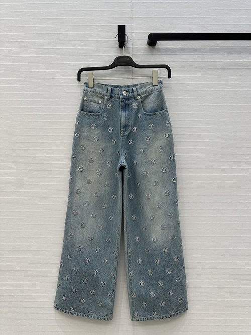 Louis Vuitton Monogram Embroidered Denim Straight - Leg Pants, Stylish & Elegant