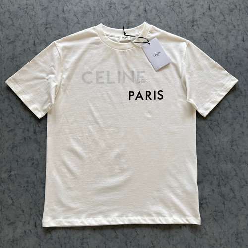 Celine Printed and Embroidered Short-Sleeve T-Shirt with an Air of Elegance