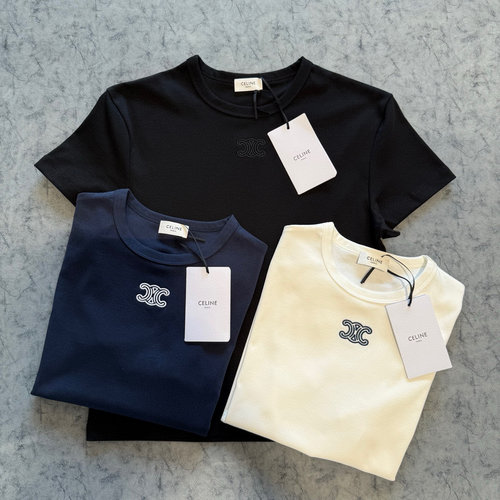 Celine Stylish New Embroidered All-Match Short-Sleeve T-Shirt