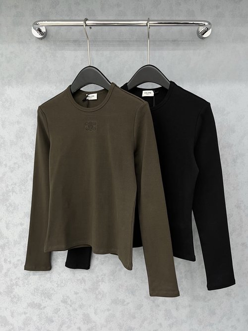 Celine Exquisite Embroidered Long-Sleeve Classic T-Shirt