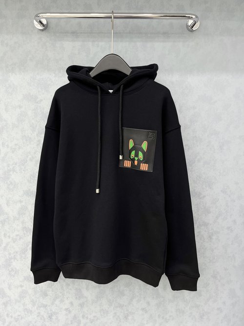 Loewe Classic Hooded Leather-Trimmed Sweatshirt with a Neat Cut, Comfortable and Trendy