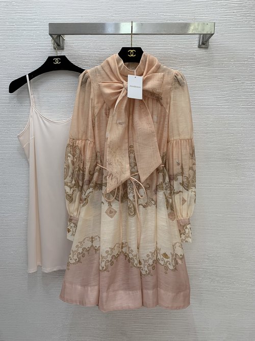 Zimmermann Custom Vintage Floral Lantern Sleeve Dress with Belt