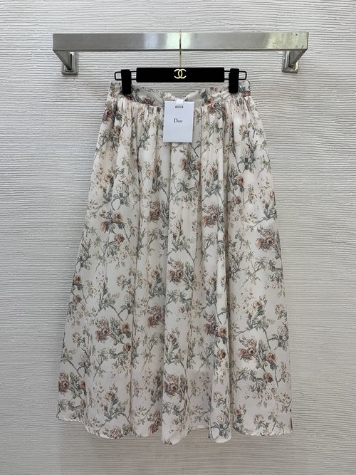 Dior Custom Floral Pleated Midi Skirt in Thin Cotton Fabric