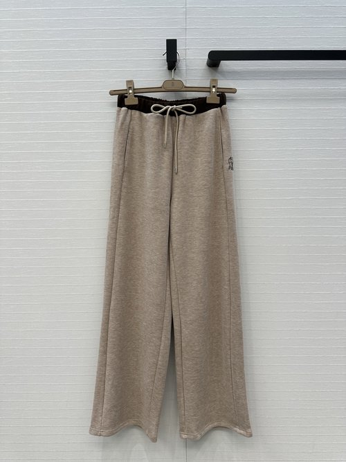 Brunello Cucinelli Recommended Color-Block Casual Pants with Embroidered Logo, Loose Fit