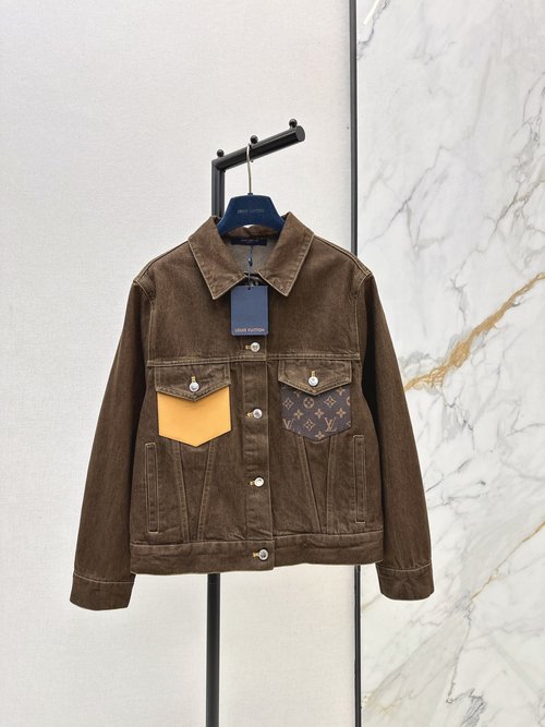 Louis Vuitton Denim Jacket with Vintage Leather Patch Decoration