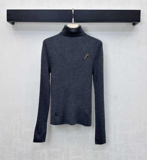 Yves Saint Laurent High-neck Turtleneck with Alphabet Metal Logo in Imported Fine Wool, Sleek Fit