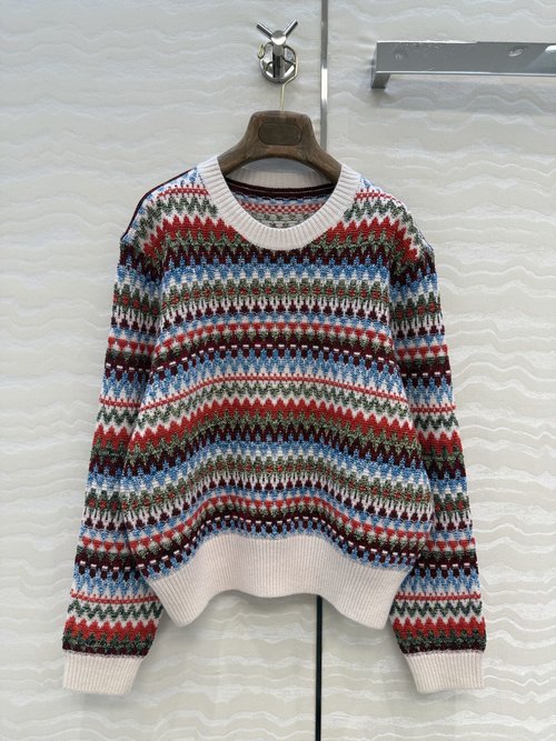 Loro Piana High-End Fair Isle Jacquard Round-Neck Sweater for Warmth