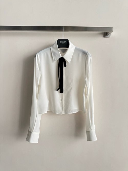 Prada Silk Shirt with Velvet Bow for an Elegant Appearance