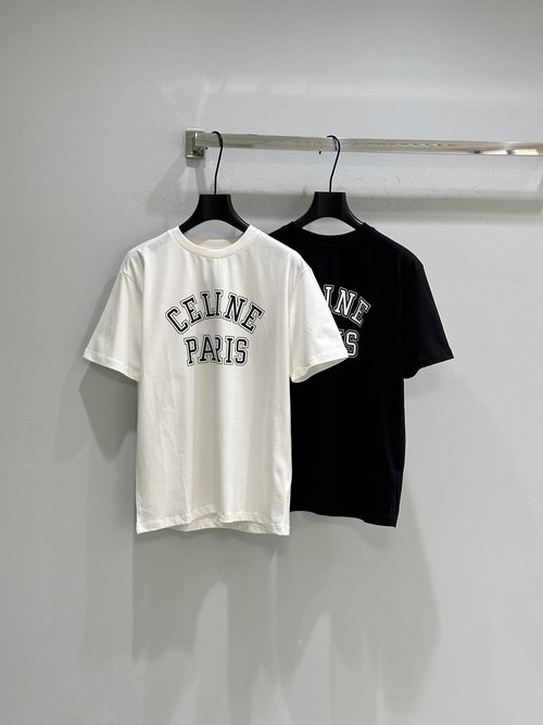 Celine CE Series Solid Color Tee with Distinctive Letter Print