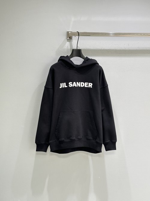 Jil Sanders Cotton Hooded Sweatshirt with Intensive Wash and Rubber Logos