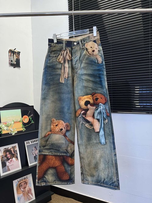 Acne Studios Loose-Fit Jeans with 3D Printed Bears, Detailed Design
