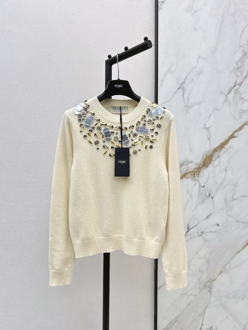 Fendi Heavy-Duty Beaded and Sequined Sweater in Customized Yarn