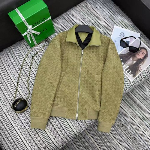 Bottega Veneta Luxury Suede Velvet Woven Leather Jacket, Exquisite Texture