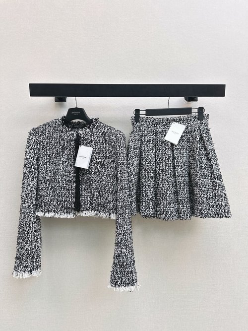 Balmain French Style Black and White Tweed Jacket with Fringe Trim, Chic and Refined