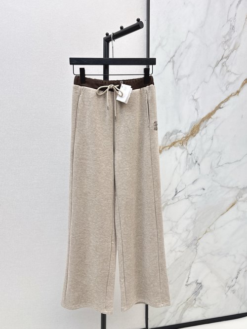 Brunello Cucinelli Contrast-stitched Straight Pants with Embroidered Logo, Distinctive and Stylish