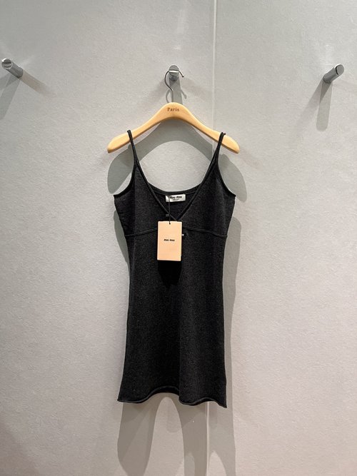 Miu Miu Miu-Style Slim-Fit Knit Sling Dress with Embroidered Logo