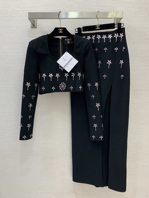 Balmain Elegant Custom Bling Two-Piece Ensemble with High Waist