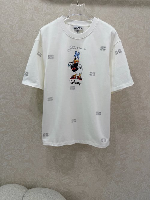 Ganni Collaboration Series Daisy T-Shirt, Heavy Embroidery, Unisex Style