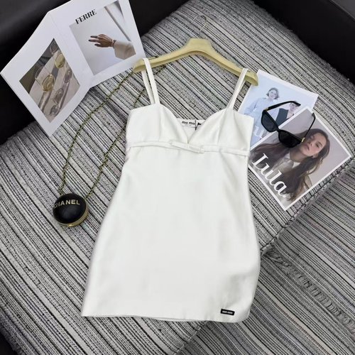 Miu Miu Exclusive Design Sleeveless Dress with Bowknot and Brand Logo