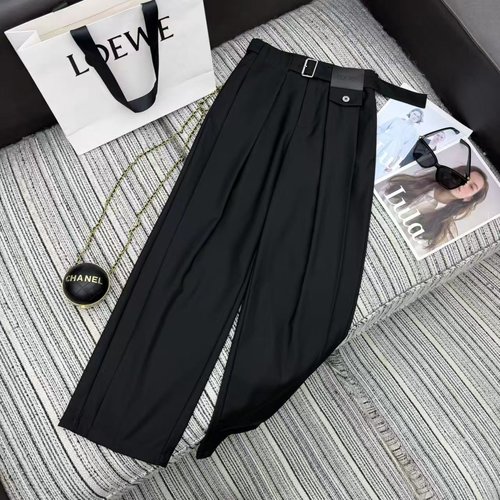 Loewe LOE Series Leather-Patched Waist Wide-Leg Suit Trousers