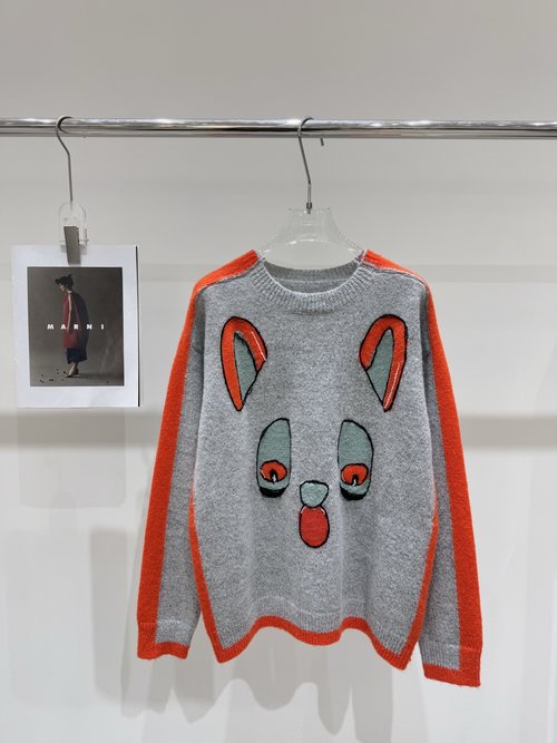 Loewe Cat Color-blocked Wool Round Collar Sweater