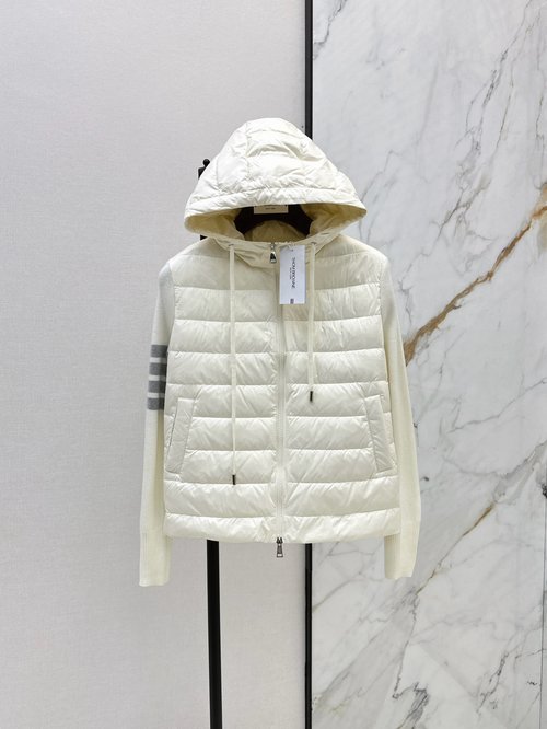Thom Browne Popular Wool Patchwork Hooded Down Jacket, Elegant Style