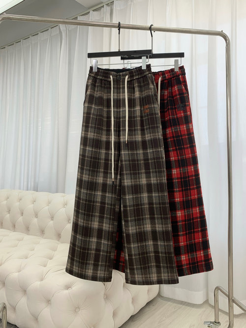 Miu Miu Elegant Checked Pants with Subtle Side Logo Detail