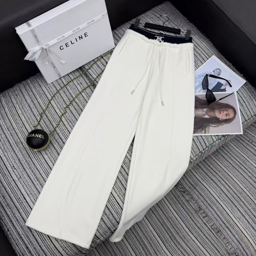Celine Casual Straight-Leg Pants with Arch Logo Webbing