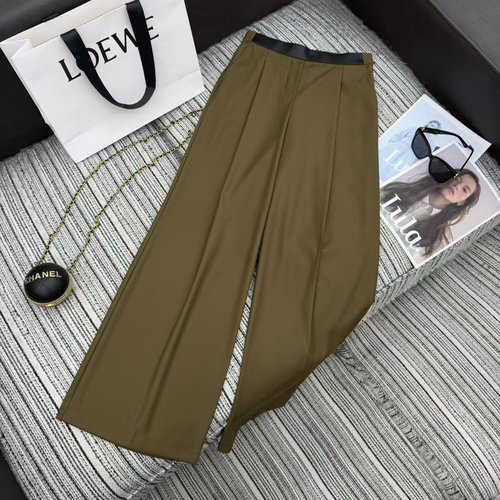Loewe LOE Series Leather-Patched Waist Wide-Leg Suit Trousers