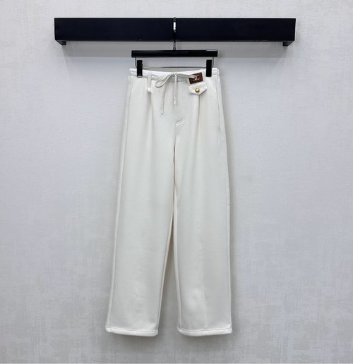 Celine Velvet-lined Straight-leg Pants with Logo and Drawstring
