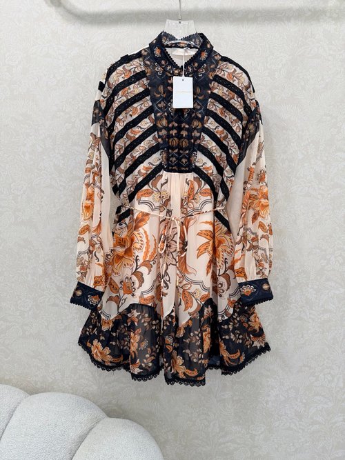 Zimmermann New Two-Piece Dress with Lace Splicing and Rose Pattern
