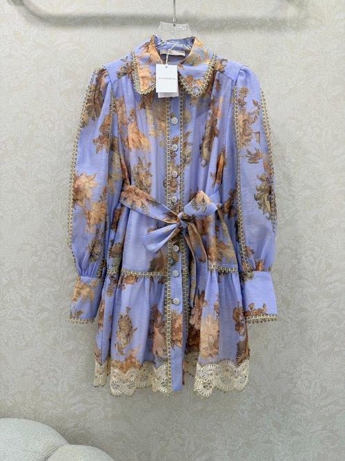 Zimmermann Heavy-Duty Spliced Gold Lace Dress with Detachable Belt