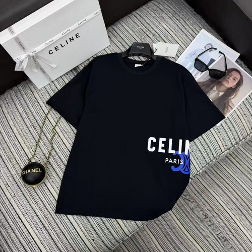 Celine Letter Print Round-Neck Short-Sleeved T-Shirt with Matte Finish