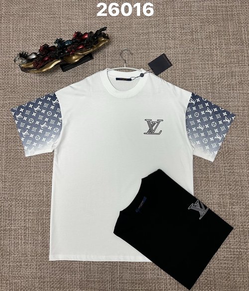 Louis Vuitton Black and White Double-Yarn Plain Weave Cotton Embroidered T-Shirt