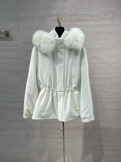 Loro Piana Imported Fox Fur Collar Detachable Hood Wool Cashmere Tencel Flight Jacket Warm Stylish