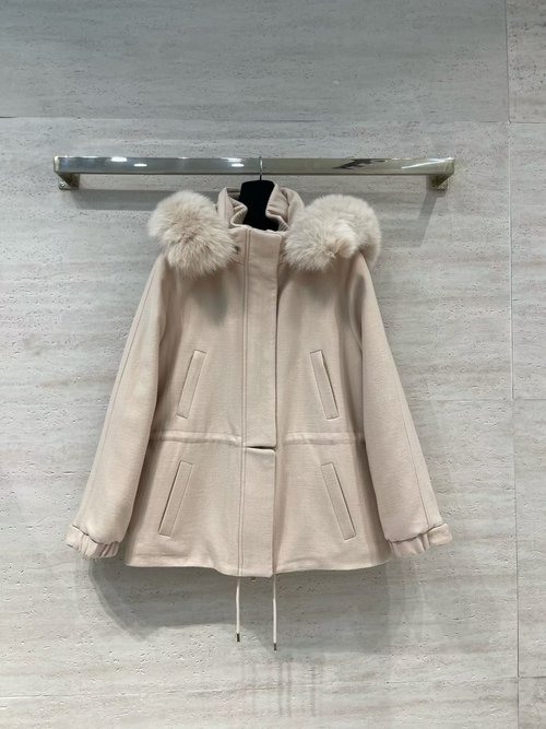 Loro Piana Warm Stylish Flight Jacket with Imported Fox Fur Collar & Removable Hood