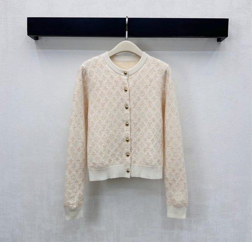 Louis Vuitton Imported Wool Knit Cardigan with Four-Leaf Clover Jacquard