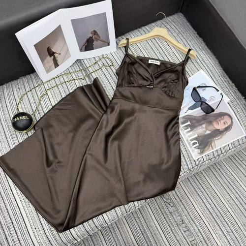 Miu Miu Bow-Tie V-Neck Imitation Acetate Sling Dress for Multiple Occasions