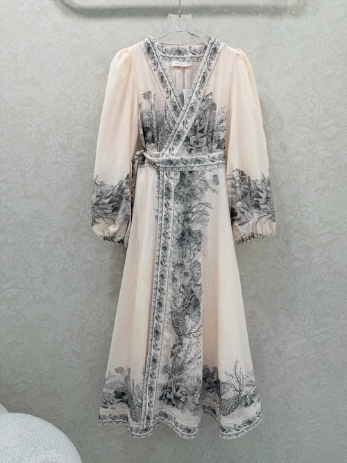 Zimmermann Zimmerman Wrap-Style Long Dress with Ink Pattern