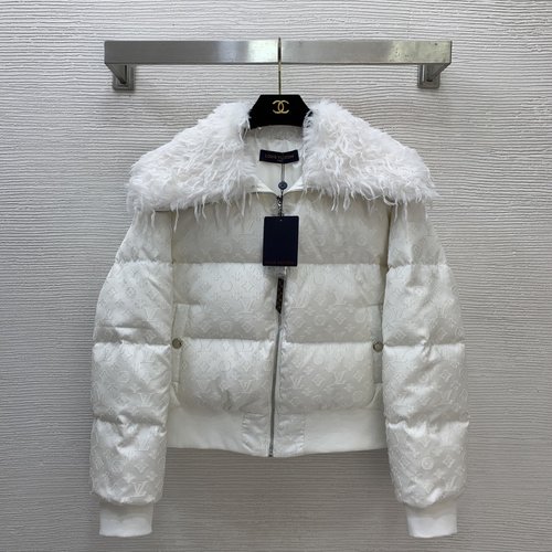 Louis Vuitton Custom Monogram Down Jacket with Detachable Fur Collar