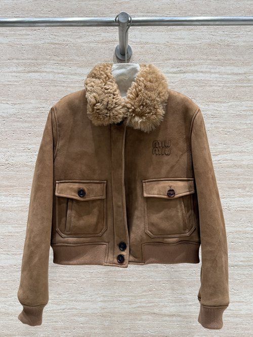 Miu Miu Barn - style Vintage Suede Fur - lined Jacket