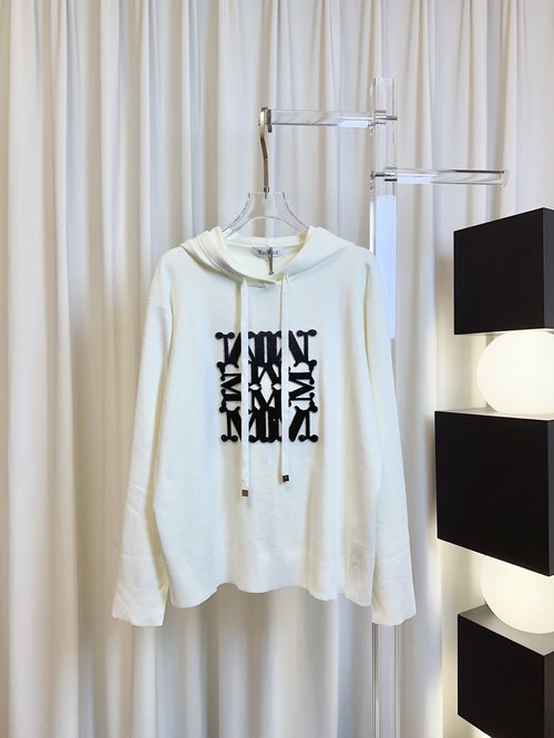 Max Mara Embroidered Toothbrush Logo Wool Hoodie - Soft, Breathable and Sophisticated