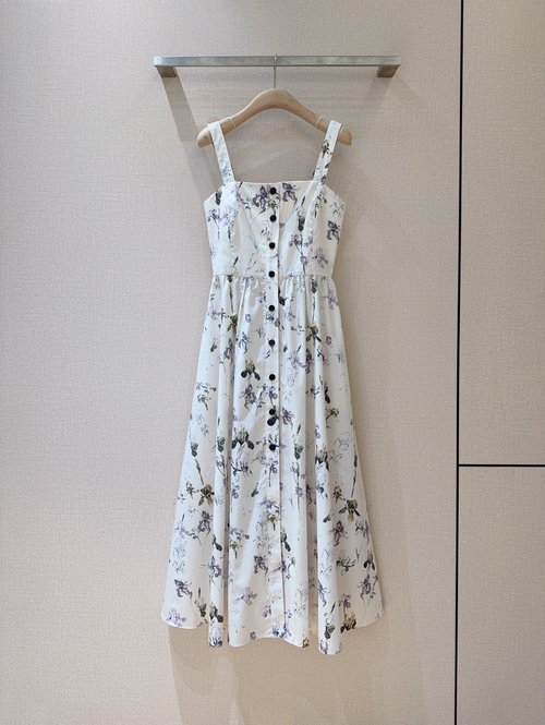 Dior Floral Print Sling Dress with Square Neck and A-Line Skirt