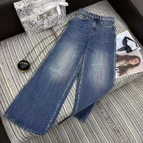 Dior Recommended Denim Wide-Leg Pants with Classic Monogram Print