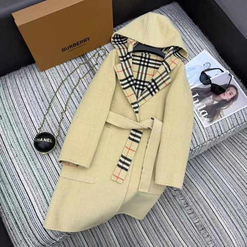Burberry Double - sided Woolen Overcoat with Belt