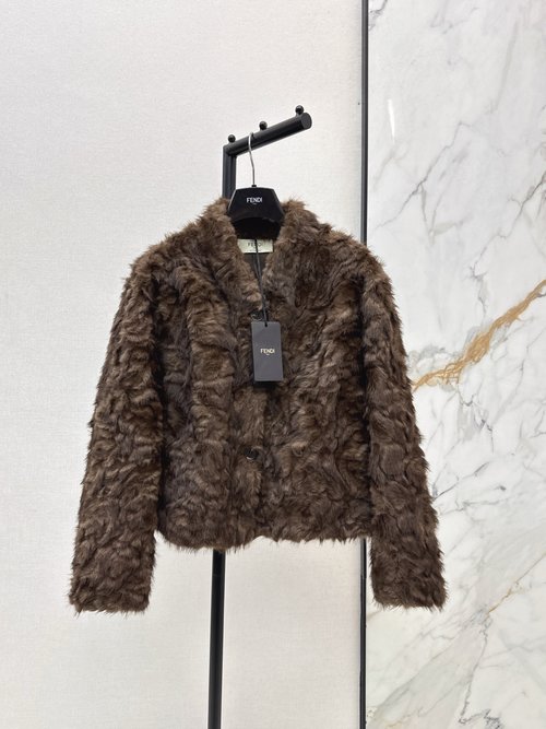 Fendi Eco-friendly Short Faux Fur Coat with Smooth Texture