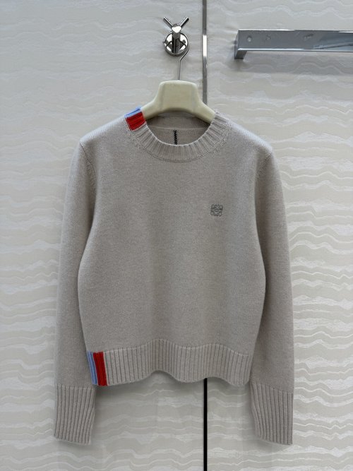 Loewe Crew Neck Color-Blocked Cashmere Sweater, Imported Cashmere Yarn