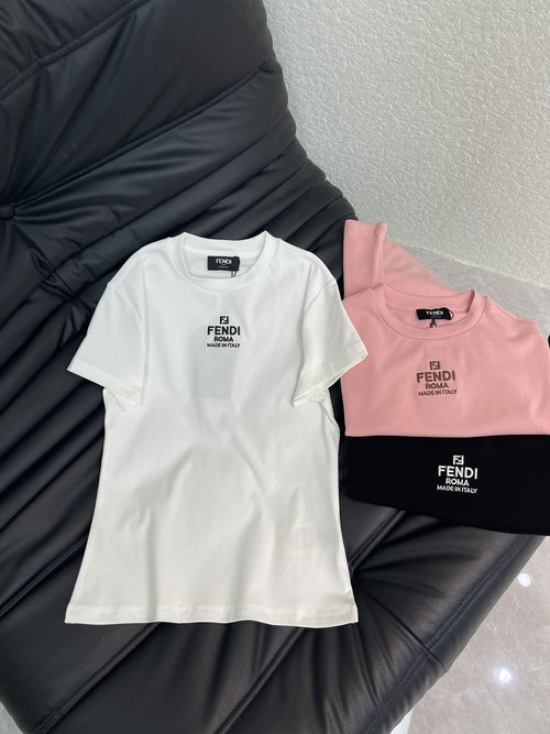 Fendi Embroidered Letter Slim Short Sleeve T-Shirt, Cotton Elastic