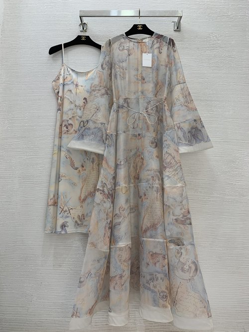 Zimmermann Full Animal Print Vintage Spliced Long Dress with Inner Slip